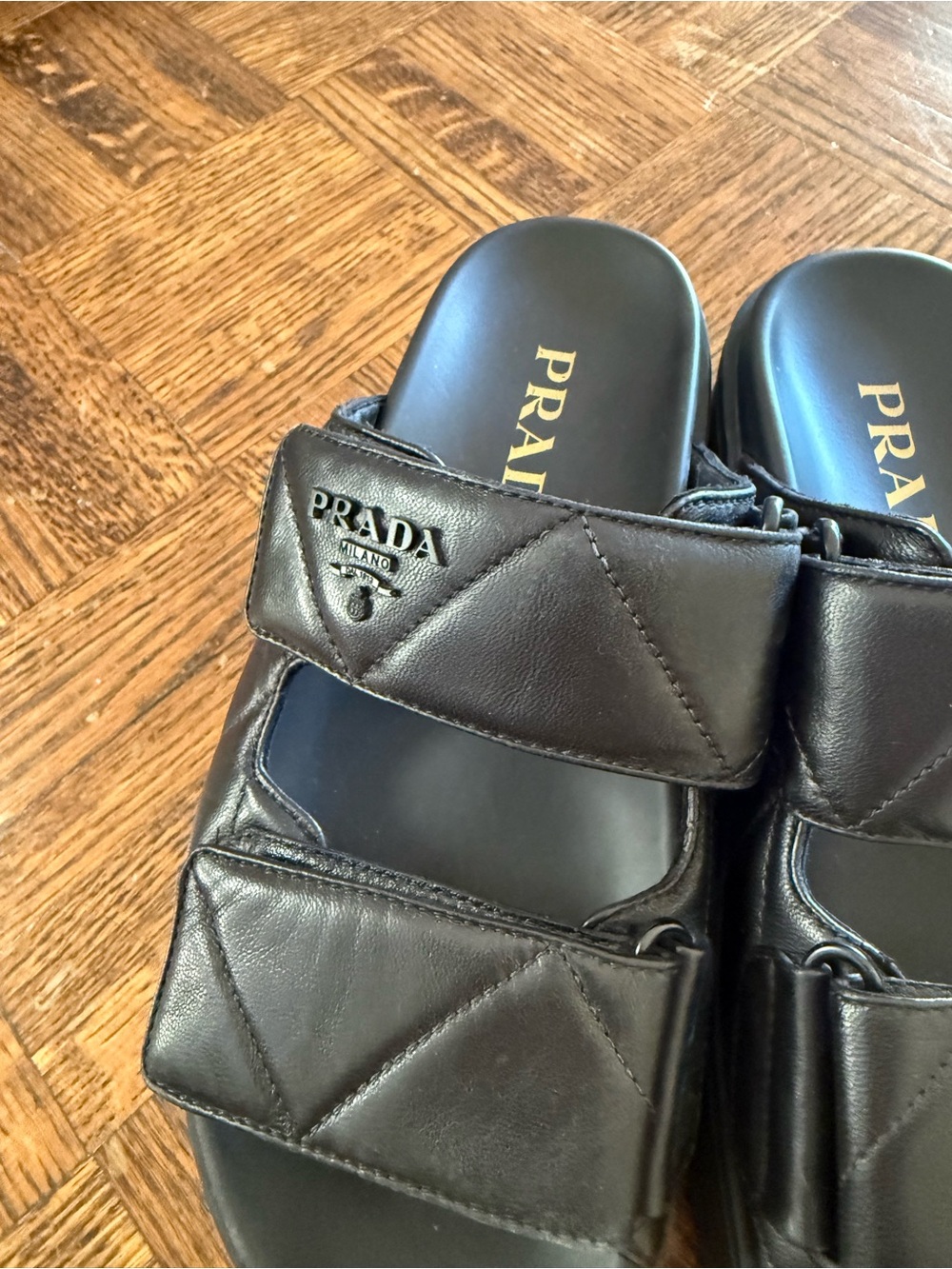 Prada Black Quilted Leather Platform Slide Sandals - Picture 3 of 5
